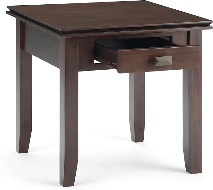 SIMPLIHOME Artisan SOLID WOOD 21 inch Wide Square Transitional End Side Table in Tobacco Brown for the Living Room and Bedroom