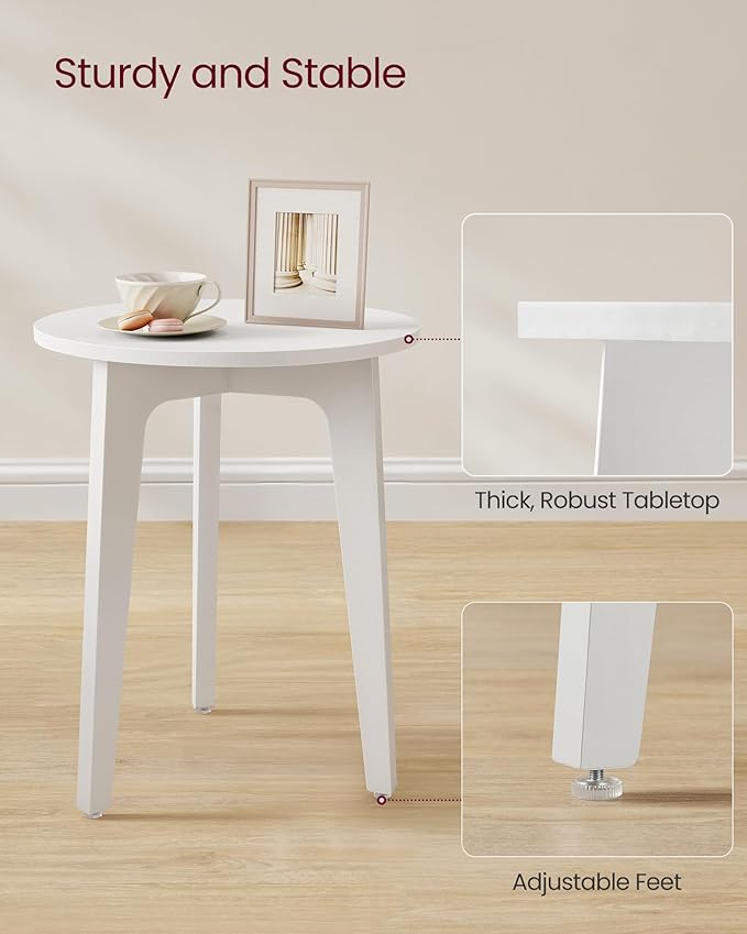 VASAGLE MAEZO Collection - Small Side Table, Round End Table, Nightstand with Tapered Legs, Curved Transitions, for Small Spaces, Living Room, Bedroom, Cloud White ULET237WB01S