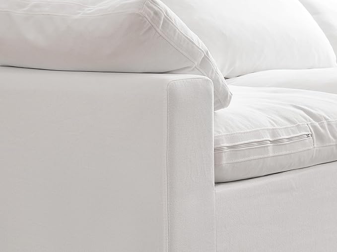 Modular Sectional Sofa Cloud Couch,Down Filled Comfy Cloud Modern Sofa,White Linen Oversized Couch Cushion Covers Removable for Living Room(3 Seater)