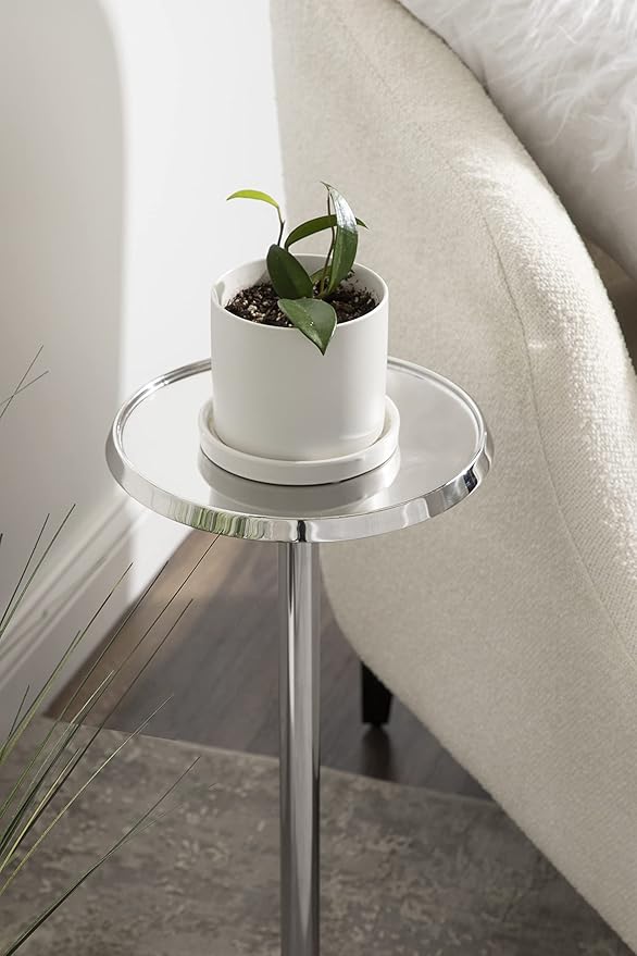 Kate and Laurel Sanzo Modern Pedestal Side Table, 9 x 9 x 23, Silver, Decorative End Table with Sleek Tabletop