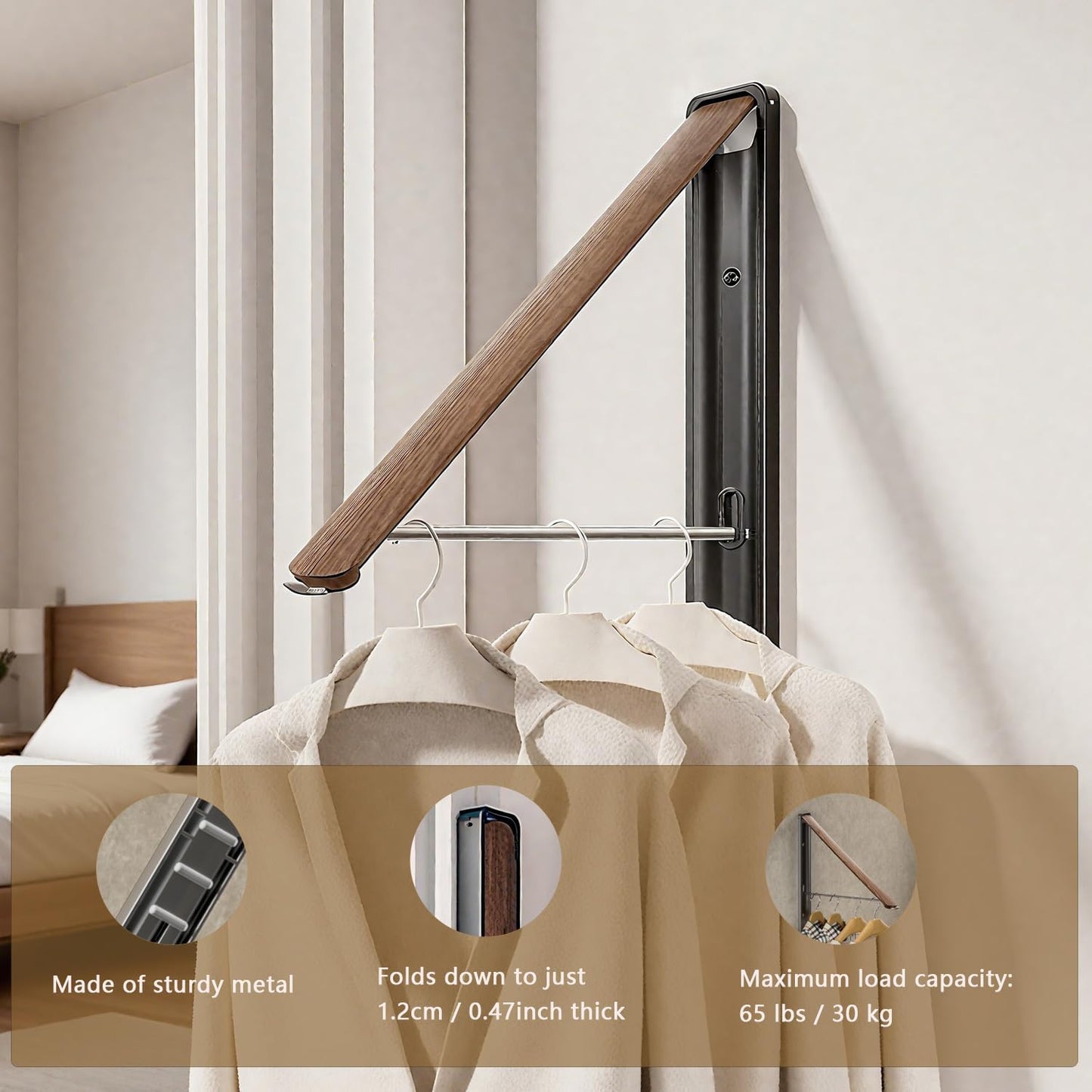 Wall Drying Rack Clothing - Retractable & Foldable Clothes Drying Rack Wall Mounted for Laundry Room Organization | Laundry Room Hanging Rack for Dorm, Closet, Balcony & Indoor/Outdoor Use