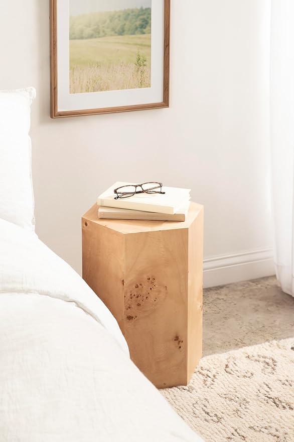 Kate and Laurel Berkett Hexagon Burlwood Side Table, 14 x 12 x 19, Natural Wood, Transitional End Table for Use as Burlwood Nightstand, Living Room Pedestal Table, or Bedroom Vanity Stool