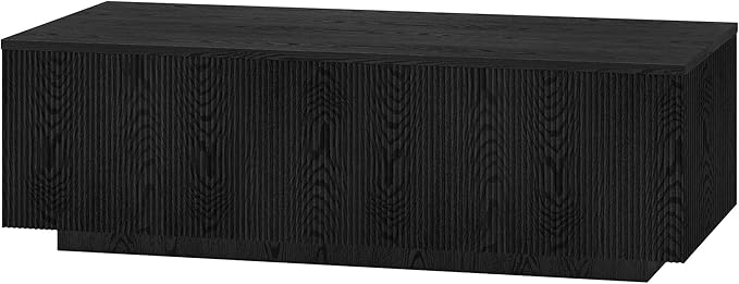 Henn&Hart 48" Fluted Rectangular Low-Profile Coffee Table for Living Room, Family Room, or Office, Black Grain