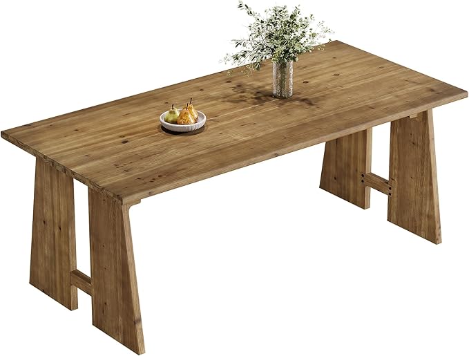 70.87" Dining Table, Solid Wood Kitchen Table for 6-8, Modern Rectangle Kitchen and Dining Room Furniture with Heavy Duty Legs, Wood Brown