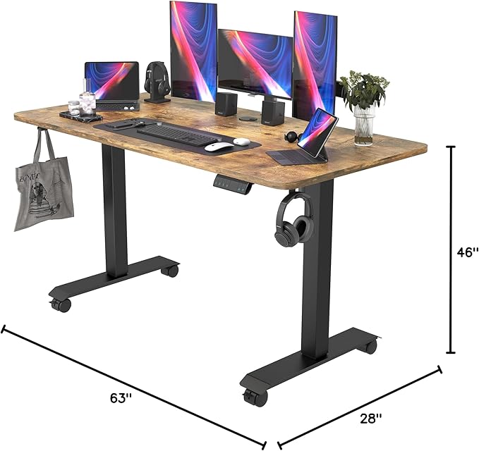 Monomi Electric Standing Desk, 63 x 28 inches Height Adjustable Desk, Ergonomic Home Office Sit Stand Up Desk with Memory Preset Controller (Rustic Brown Top/Black Frame)