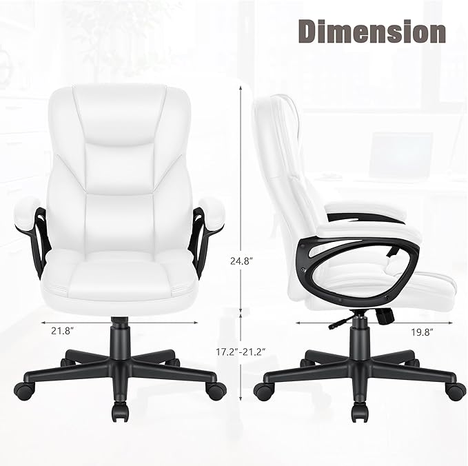 JUMMICO Executive Office Chair High Back Managerial Home Desk Chair, Adjustable Swivel Computer PU Leather Chair with Lumbar Support (White)