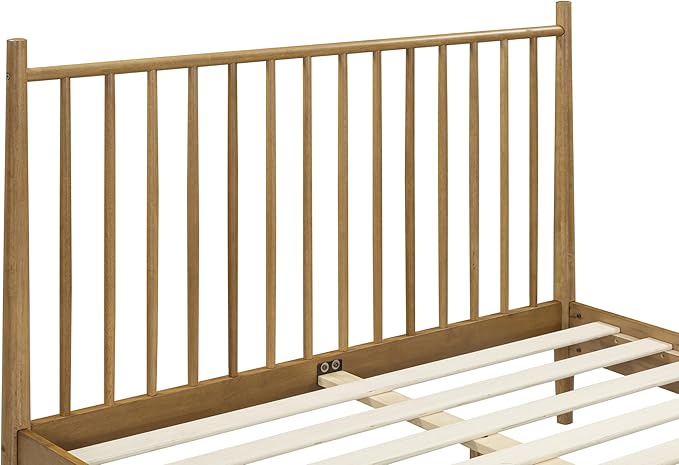 NTC Inno Wooden Bed Frame with Headboard, Solid Oak and Rubber Wood Foundation with Silent Slats and Wood Central Supports, 1000 Lb Capacity, Effortless Assembly, Queen - Teak Look