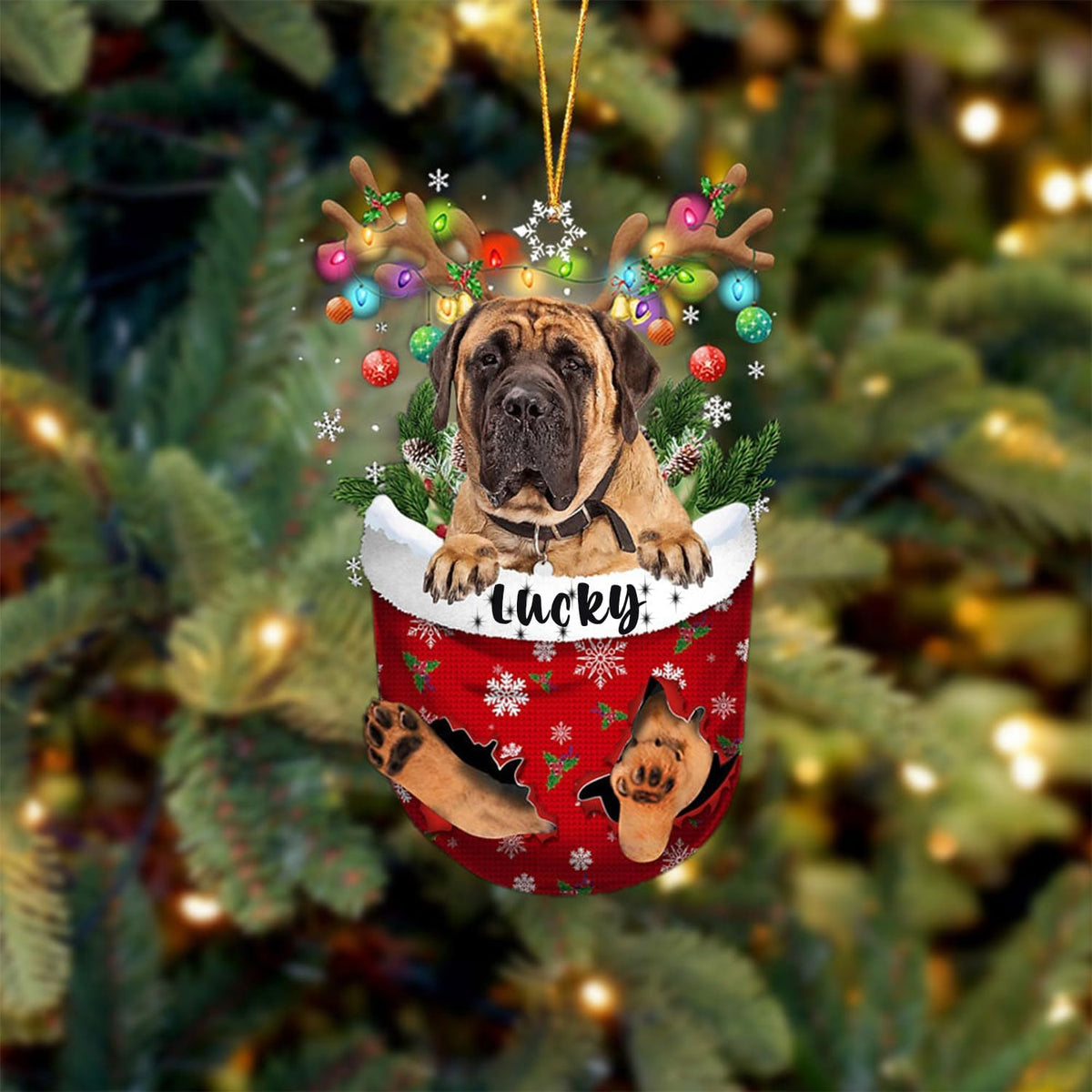 English Mastiff 1 Dog Christmas Ornament, English Mastiff 1 in Snow Pocket Christmas Tree Ornament, Dog Lovers Gift Idea Xmas, Christmas Decorations for Tree, Christmas Ornament Gift for Dog Lovers