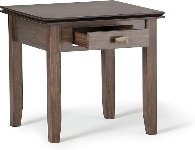 SIMPLIHOME Artisan SOLID WOOD 21 inch wide Square End Table End Side Table in Natural Aged Brown with Storage, 1 Drawer, for the Living Room and Bedroom