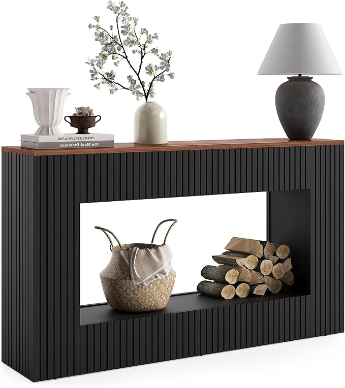 LITTLE TREE Black Console Table for Entryway, 55 Inch Long Narrow Farmhouse Sofa Table with Storage for Living Room, Hallway, Entry, Behind Couch, Entrance, Foyer