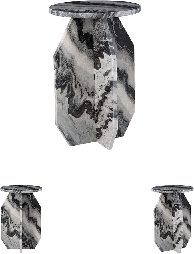 Signature Design by Ashley Wrenlane Contemporary Marble Accent Table, Black & White