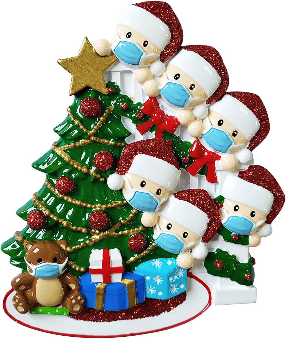 3D Masked Family of 6 Ornament 2025 Personalized Family Christmas Ornaments 2025 | Staircase Personalized Tree Ornaments for Grandchildren, Siblings & Grandkids Xmas Tree with Gifts of Six Ornament
