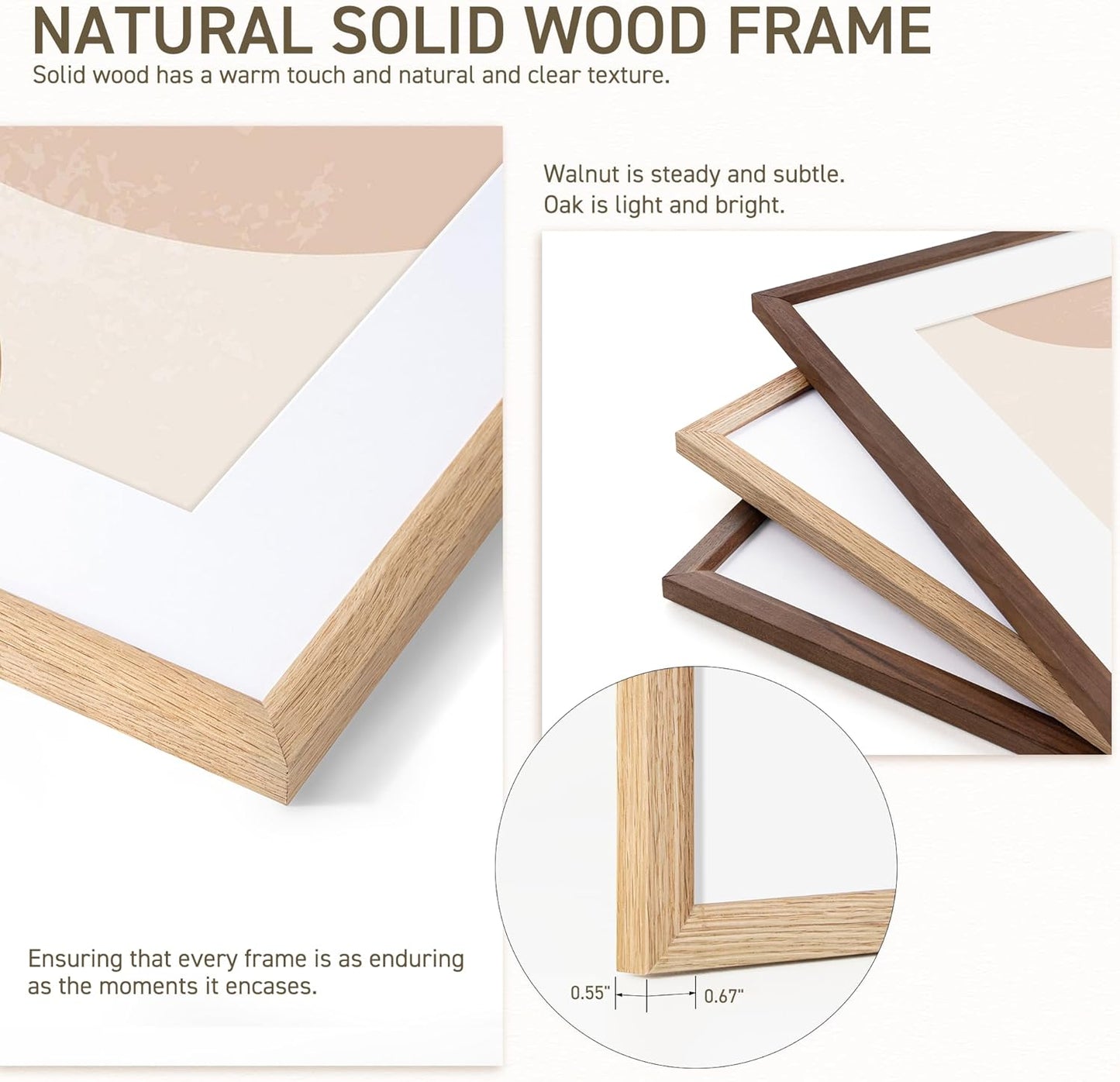 22x28 Poster Frame Set of 2 Natural Solid Oak Photo Frames with 18x24 Removable Mat Wall Hanging Large Handcrafted Frame with HD Plexiglass Wall and Tabletop Display Large Picture Frame