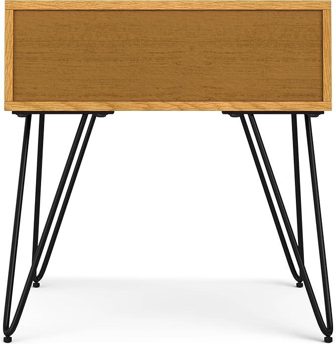 SIMPLIHOME Hunter Industrial 22 inch Wide Metal End Table in Oak Veneer for The Living Room and Bedroom