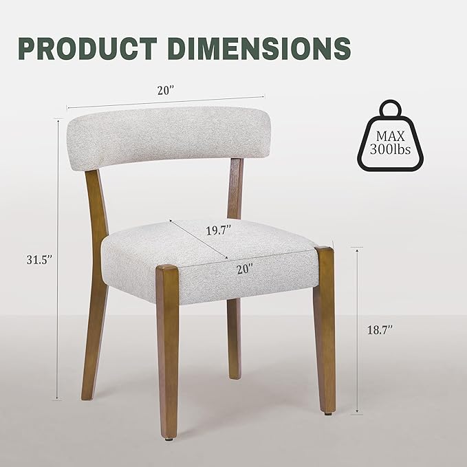 Modern Dining Chairs Set of 6, Walnut Upholstered Kitchen & Dining Room Chairs, Mid Century Modern Wooden Dining Chairs Oversized Sturdy Rounded Chairs Curved Back, Beige Fabric