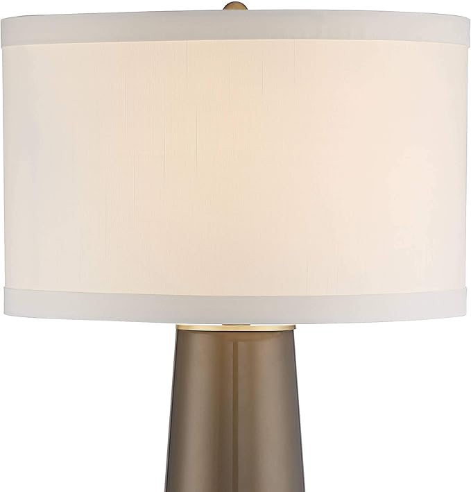 Possini Euro Design Karen Modern 3-Way Table Lamp 36" Tall with Dimmer Dark Gold Glass Column Off White Fabric Drum Shade for Bedroom Living Room House Bedside Nightstand Home Office Entryway Family