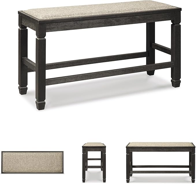 Signature Design by Ashley Tyler Creek Urban Farmhouse Counter Height Upholstered Dining Bench, Almost Black