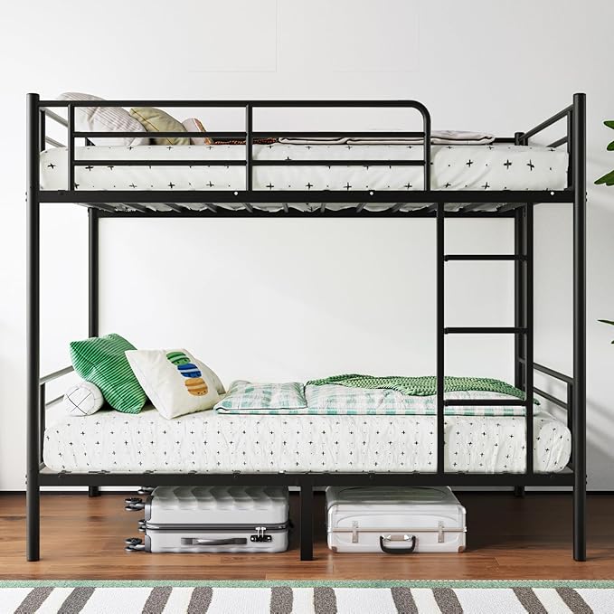 Bunk Beds,Bunk Bed Twin Over Twin for Kids Teens Adults with Ladders and Guardrail,Sturdy Literas Heavy Duty Metal Slats,400 lbs Capacity,No Spring Box Required,Black