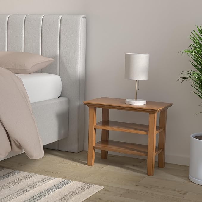 SIMPLIHOME Acadian 14-inch Wide Solid Wood Narrow End Table in Light Golden Brown, Transitional-Style Side Table for Living Room, Bedroom, or Family Room with 2 Open Shelves