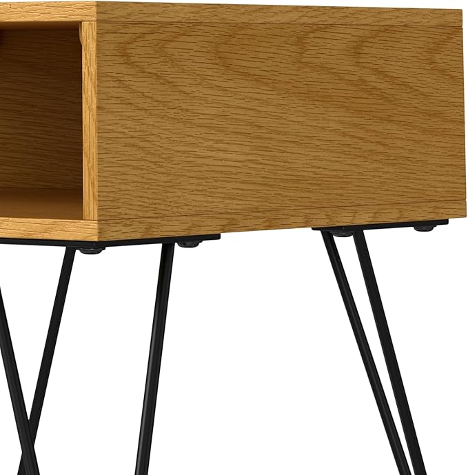 SIMPLIHOME Hunter Industrial 22 inch Wide Metal End Table in Oak Veneer for The Living Room and Bedroom