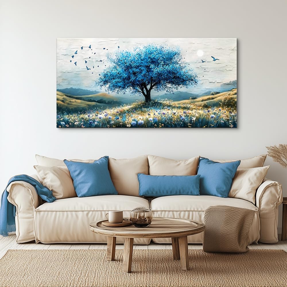 ZUITINGHUA Canvas Wall Art For Living Room Large Wall Decor For Office Bedroom Decorations The Blue Tree Landscape Pictures Farmhouse Painting Artwork Room Wall Mural Aesthetic Home Decor 30x60 In