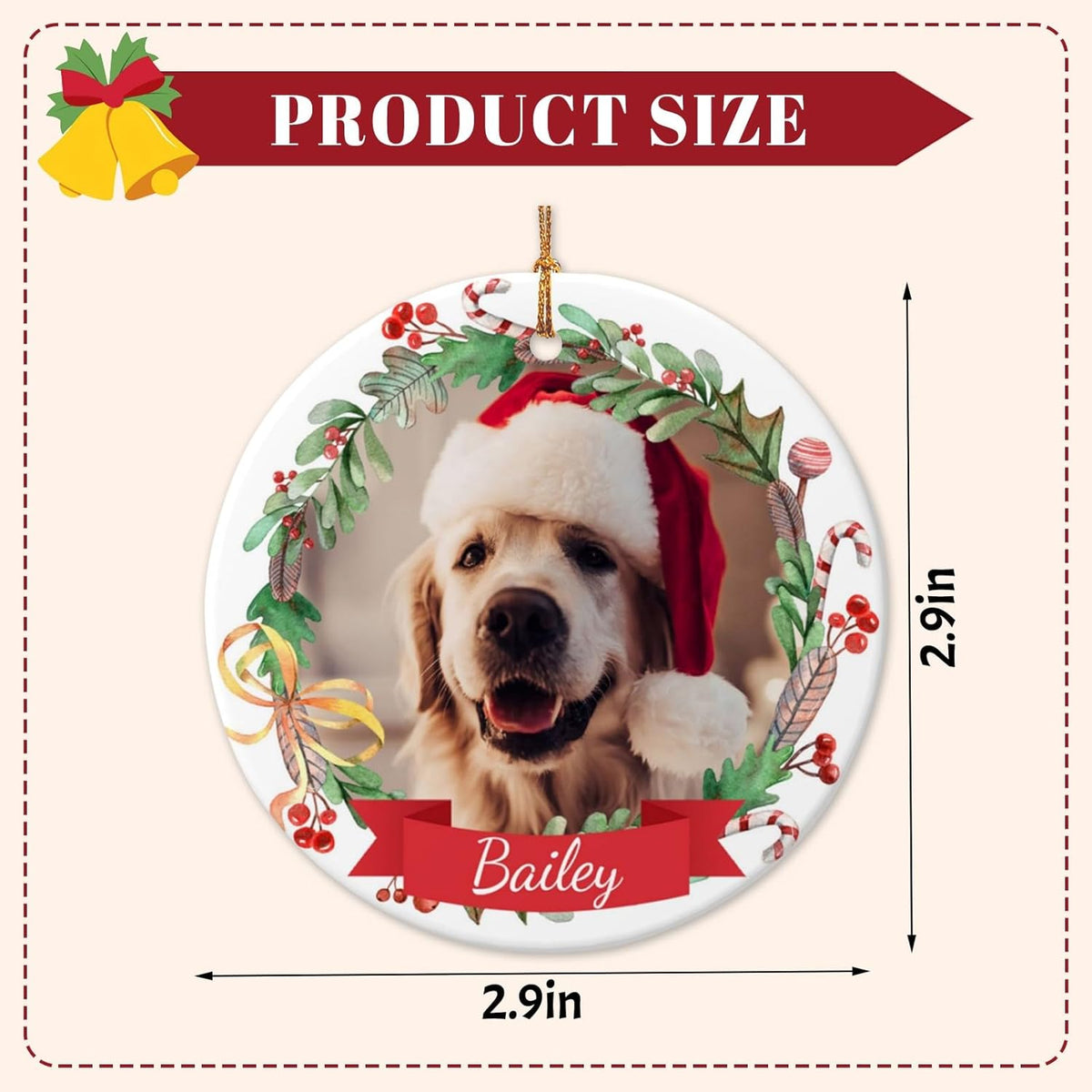 Personalized Dog Photo Ornament 2025 Custom Pet Cat Picture Name Ornaments for Christmas Tree,Dog 1st Christmas Ornament Gift, Double-Sided Ceramic Customized Xmas Ornament