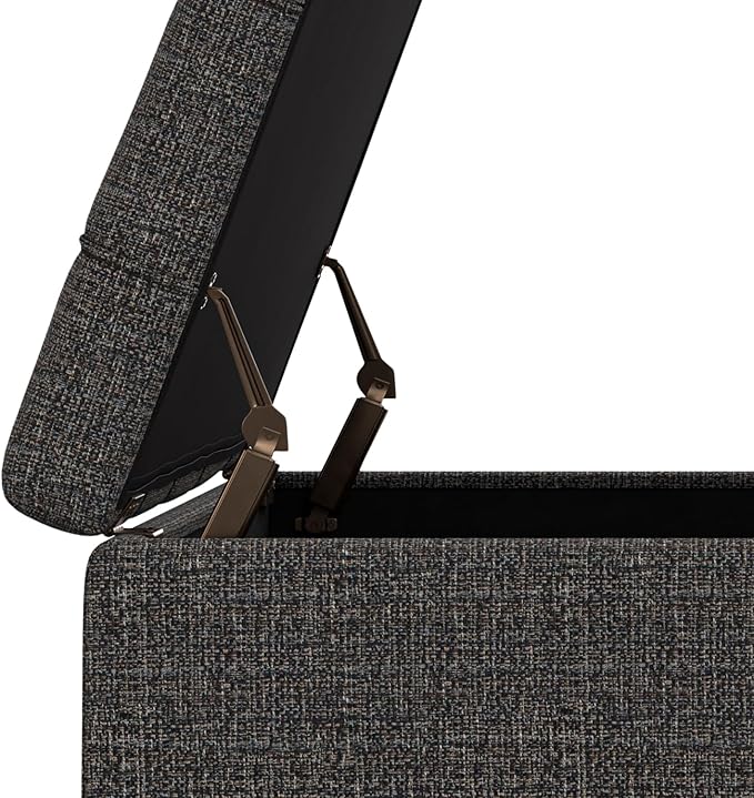 SIMPLIHOME Harrison 40 inch Wide Transitional Square Large Coffee Table Storage Ottoman in Ebony Polyester Tweed, Assembled, for The Living Room and Bedroom
