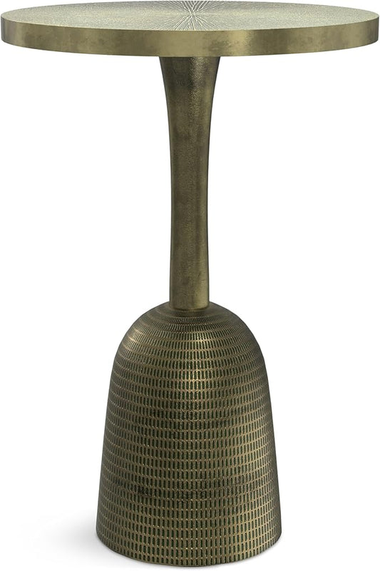 SIMPLIHOME Amalie Metal Side Table in Green Patina, 16-inch Round, 23.5-inch Tall, Vintage-Inspired Cast Aluminum Accent Table for Living Room