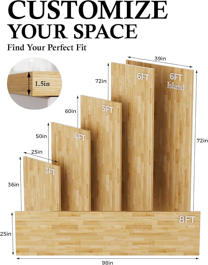 Butcher Block Countertop Birch Solid Wood - 36" x 25" Table Top Butcher Block Cutting Board for Kitchen Island Living Dining Table Office Desk Workbench Laundry Countertop Unfinished 1.5" Th