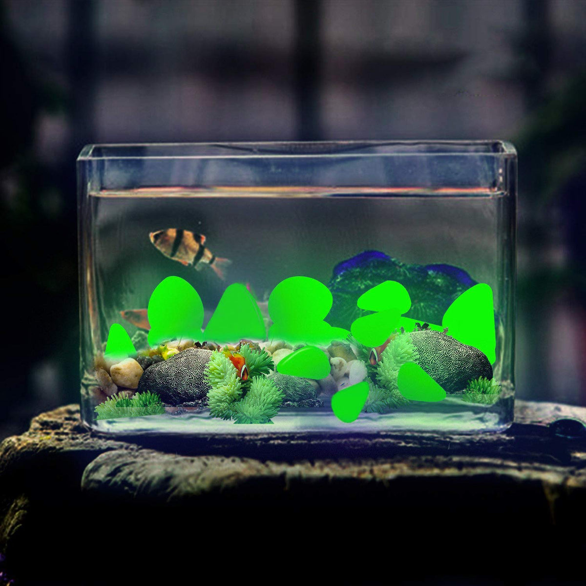Glow Pebbles Green, 480 pcs Green Glowing Rocks for Outdoor Decor, Garden Lawn Yard, Aquarium, Walkway, Fish Tank, Pathway, Luminous Pebbles Powered by Light or Solar-Recharge Repeatedly