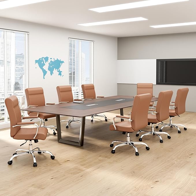 Office Desk Chair,Modern Leather Conference Room Chairs,High Back Ergonomic Home ofiice Chair,Adjustable Height Swivel Executive Computer Chairs with Padded Seat and Armrest (Brown)