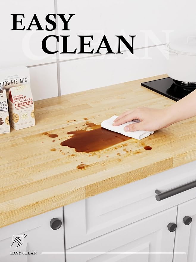 6FT Butcher Block Countertop Birch Solid Wood - 72" x 25" Table Top Butcher Block Cutting Board for Kitchen Island Living Dining Table Office Desk Workbench Washer Dryer Countertop Unfinished 1.5" Th