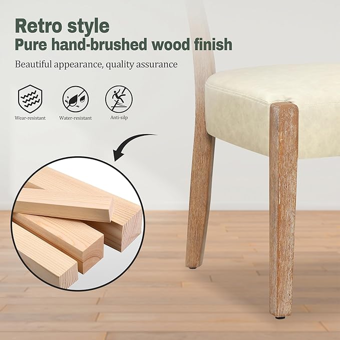 Modern Dining Chairs Set of 8, Faux Leather Upholstered Kitchen & Dining Room Chairs, Mid Century Modern Wooden Dining Chairs Oversized Sturdy Rounded Chairs Curved Back, Beige