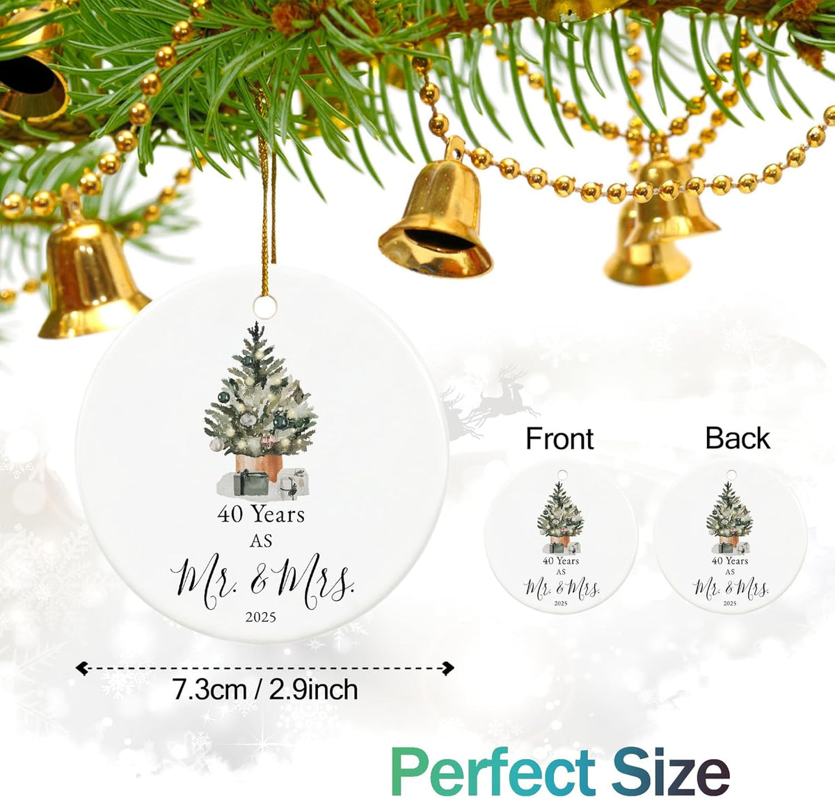 40th Anniversary Ornament Gifts for Parents,Couple, 40th Wedding Anniversary for 40 Year as Mr and Mrs Gifts, Ceramic Keepsake 40th Anniversary Christmas Ornaments with Ribbon and Box