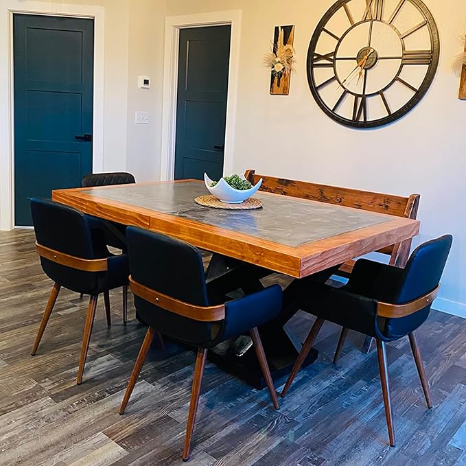 LUNLING Mid Century Modern Faux Leather Dining Chairs Set of 4,Black,Upholstered Seat,Metal Legs,Adjustable Foot for Kitchen Dining Room Desk Chairs