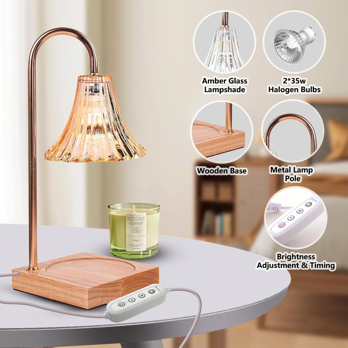 GEEZO Fragrance Candle Warmer Lamp，Electric Candle Warmer with Timer & Dimmer，Mom Christmas Birthday Gifts for Women, House Warming Gifts New Home Bedroom Decor