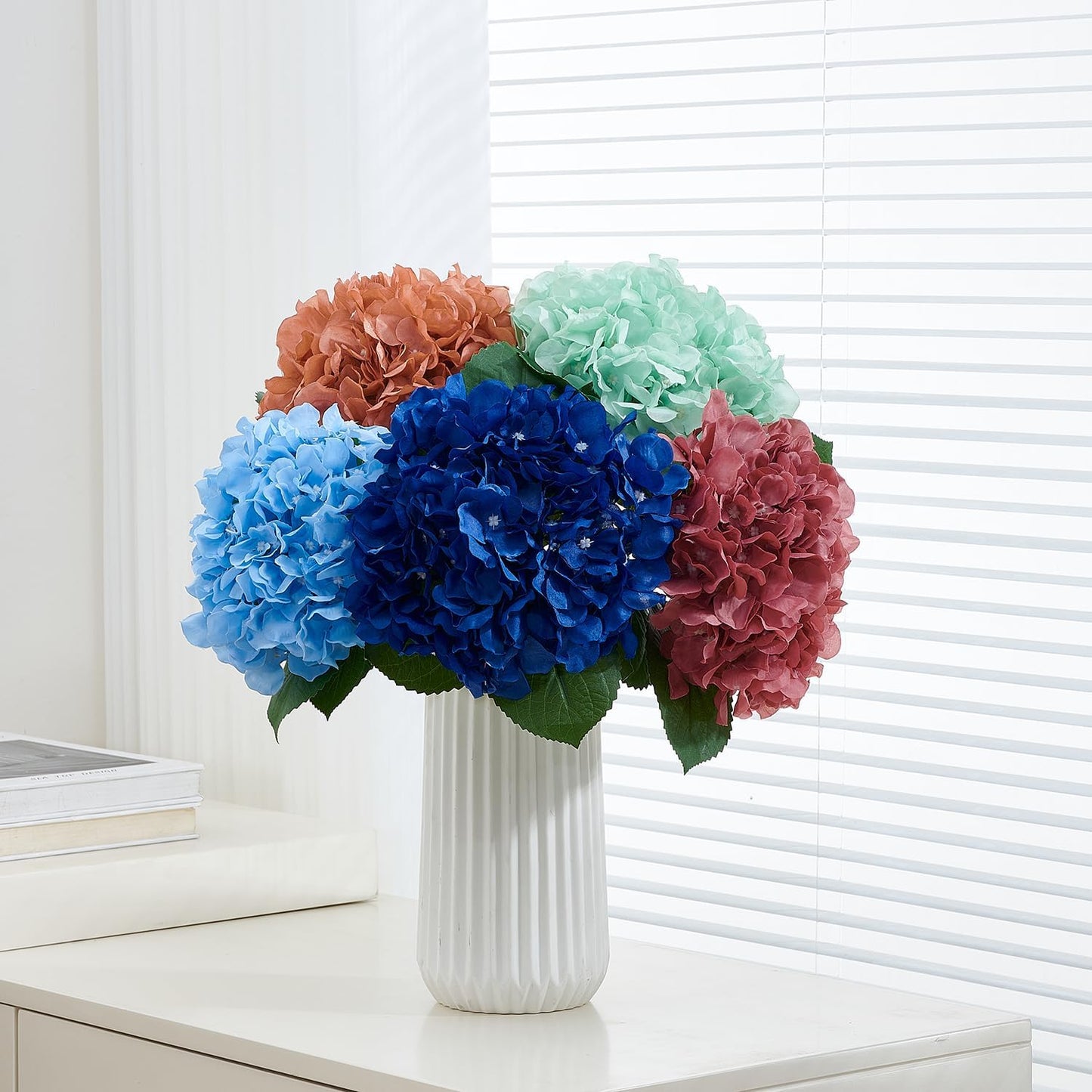 8Pcs Dusty Rose Fake Flowers Silk Hydrangea Artificial Flowers Bouquets Faux Hydrangea Stems for Home Table Centerpieces Wedding Party Decoration