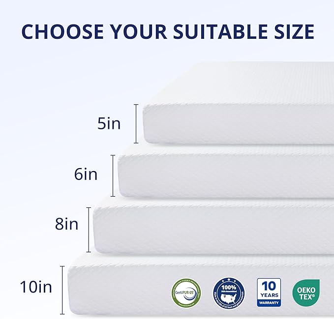 Full Size Mattress 5 Inch Green Tea Memory Foam Mattress for Cool Sleep & Pressure Relief, Medium Firm Feel,Fiberglass Free, Bed in a Box, Removable Washable Cover, CertiPUR-US Certified