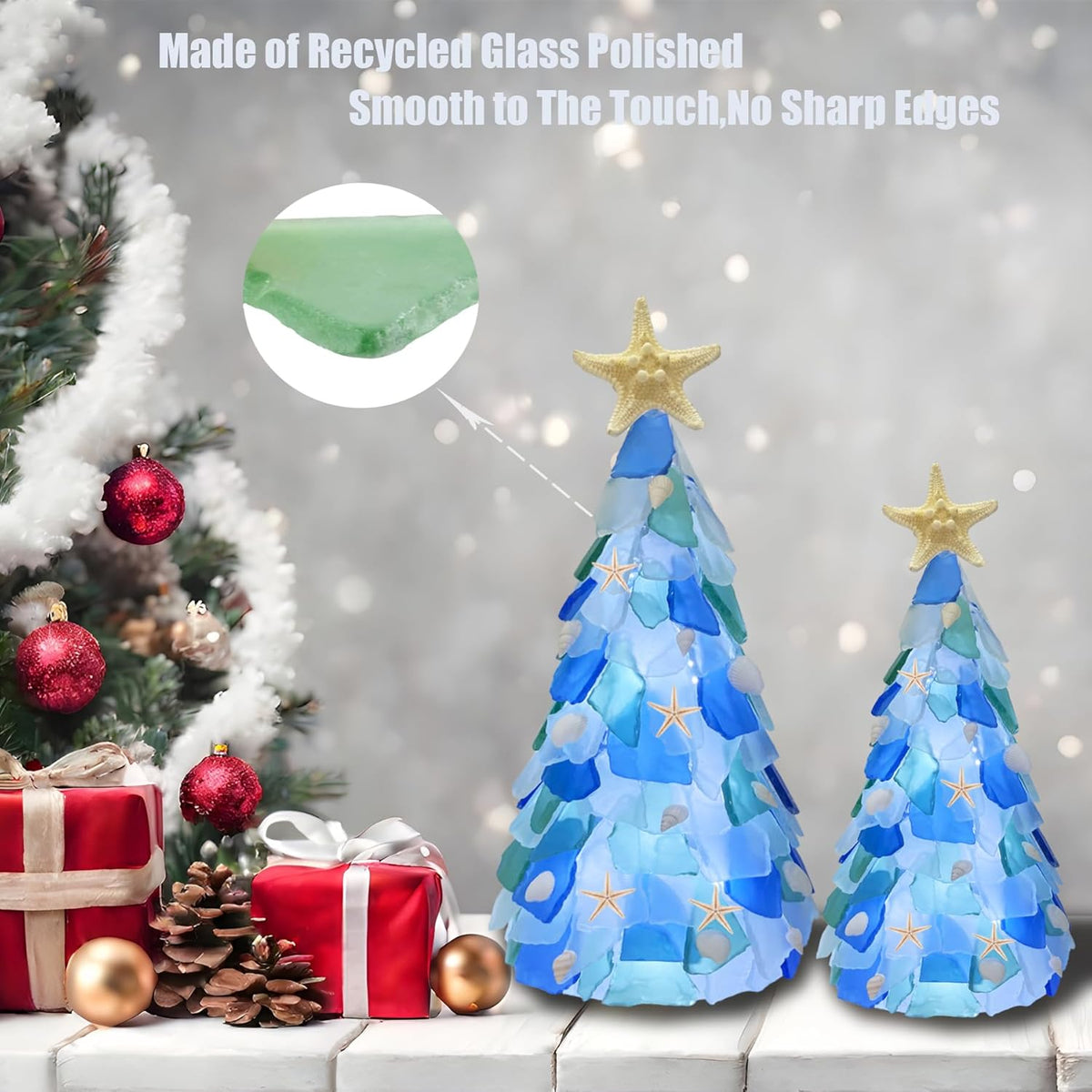 WECKLOM Christmas Tree DIY Kit Sea Glass Pieces for DIY Crafts Christmas Craft DIY Christmas Tree Lights Lamp Christmas Ornament Crafts