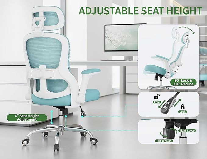 Office Chair - Ergonomic Office Chair with Back Support, Ergonomic Computer Chair - Home Office Desk Chairs, 400lbs Wide Seat Big and Tall Office Chairs with Headrest, Comfy Desk Chairs(Blue)