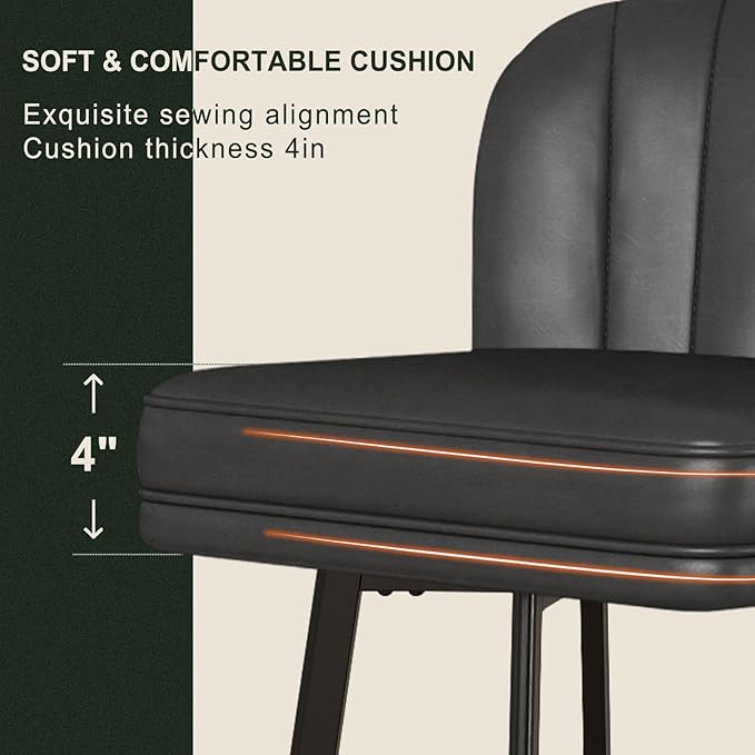 Swivel Counter Height Bar Stools Set of 4, 26'' Modern Barstools with Backs and Metal Legs, Upholstered Bar Chairs, Faux Leather Black Stools for Kitchen Island Chairs