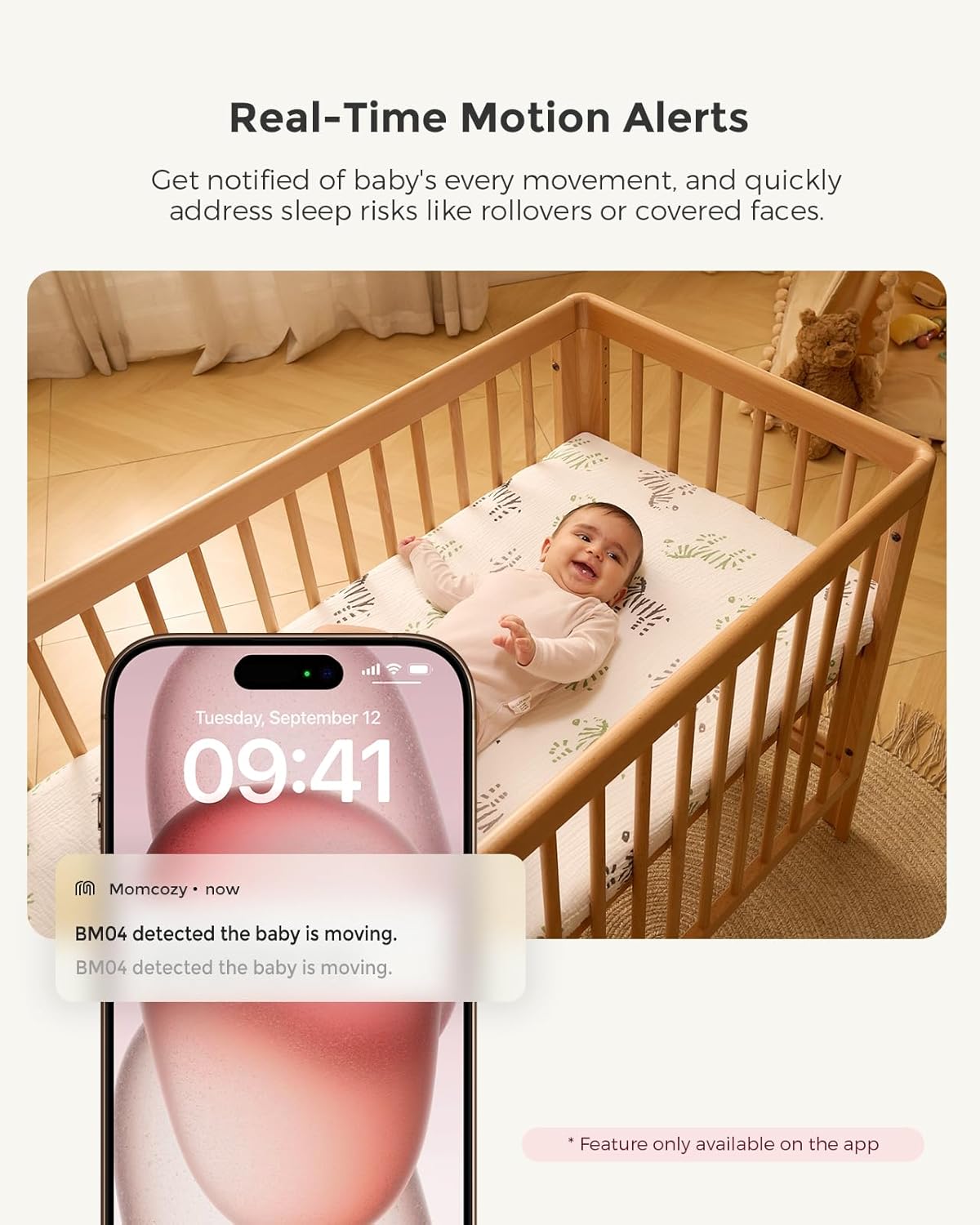 Momcozy Smart WiFi Baby Monitor, APP Control Baby Monitor with Camera & Audio, Danger Zone Alert, Motion & Cry Detection, 1080P Night Vision, 2-Way Talk, Photo & Video Recording (Compatible With BM04)