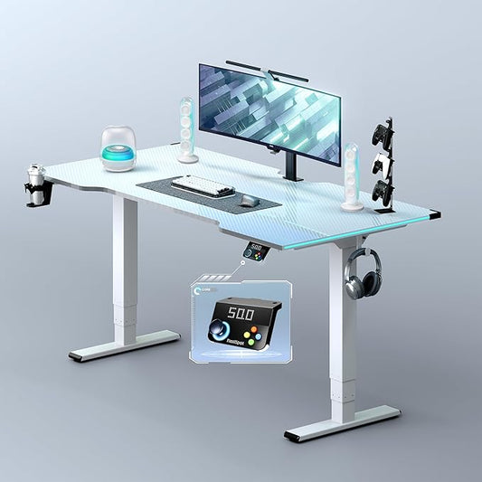 FLEXISPOT CyberX 63 Inch RGB LED Electric Gaming Standing Desk, Dual Motor 3-Stage Adjustable Desk up to 352 lbs, Large Ergonomic Computer Workstation for Gamers, Streamers & Home Studios (White)