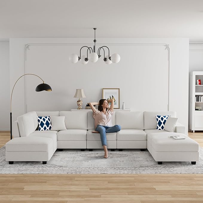 Legend Vansen Modular Sectional Sofa U Shaped Couch with Ottoman Modern Reversible Corner Sectional Couch for Living Room (Cream, U Shaped Sofa-4)