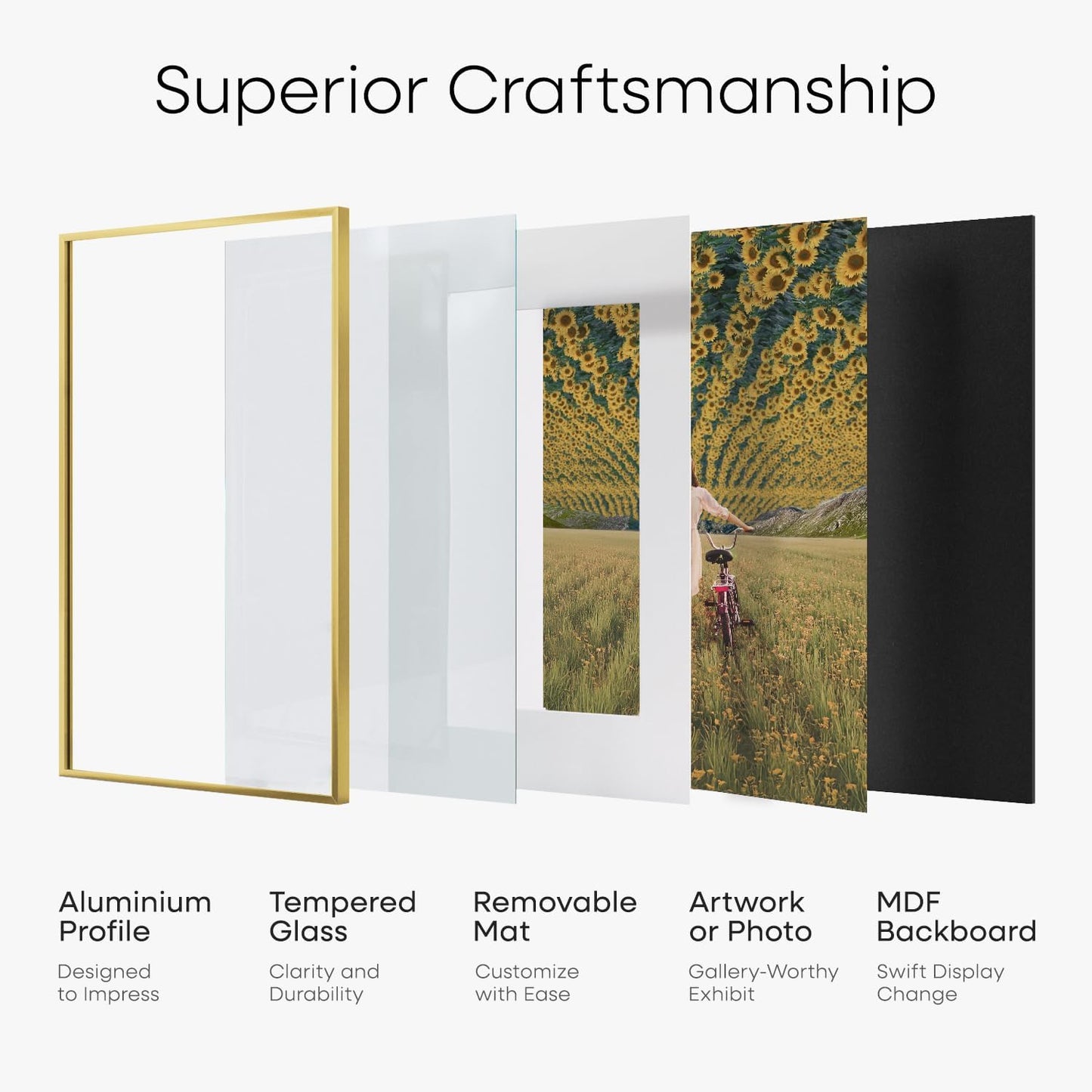 Homeforia 8x8 Picture Frame Gold, High End Metal 8 x 8 Square Photo Frames with Mat 6 by 6, 8x8 Poster Frame Matted to 6x6 inches Print, 8by8 Wall or Tabletop Frame, Tempered Glass, Wall Kit, Set of 1