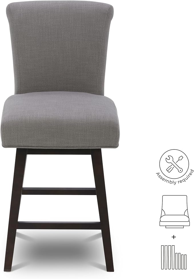 CHITA 26 Inch Counter Height Swivel Bar Stools Set of 2, FSC Certified Modern Fabric Swivel Barstool Chair with Back, Flint Grey