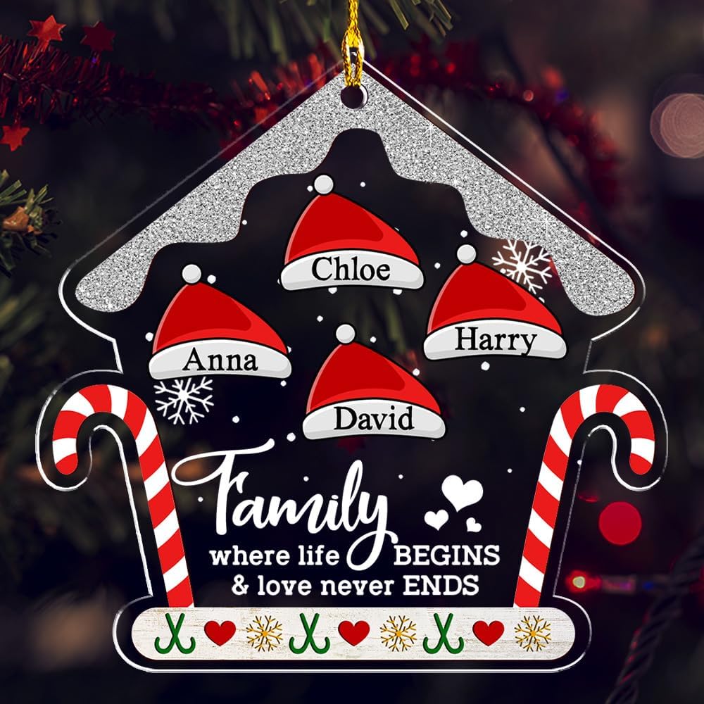 Personalized Chrismas Ornament 2025 - Love Never Ends, Custom Name Charms Family Members up to 10 People, for Family, Friends, and Loved Ones