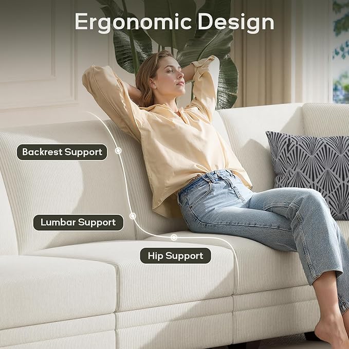 Wanderwell Oversized Modular Sectional Sofa, 9-Seater U Shaped Couches with Movable Ottoman,Corduroy Sectional Couch with Wide and Deep Seats Suitable for Living Room,Bedroom,Apartment (Cream, U-9)