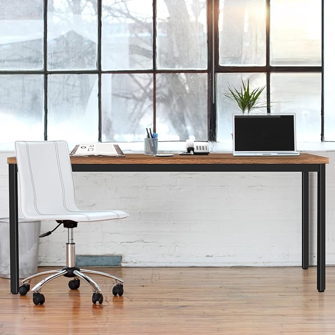 Bast Board Modern Simple Style Computer Desk Standing Table 30x59 Inches Large Office Desk Computer Table Study Writing Desk Workstation for Home Office Black Metal Frame