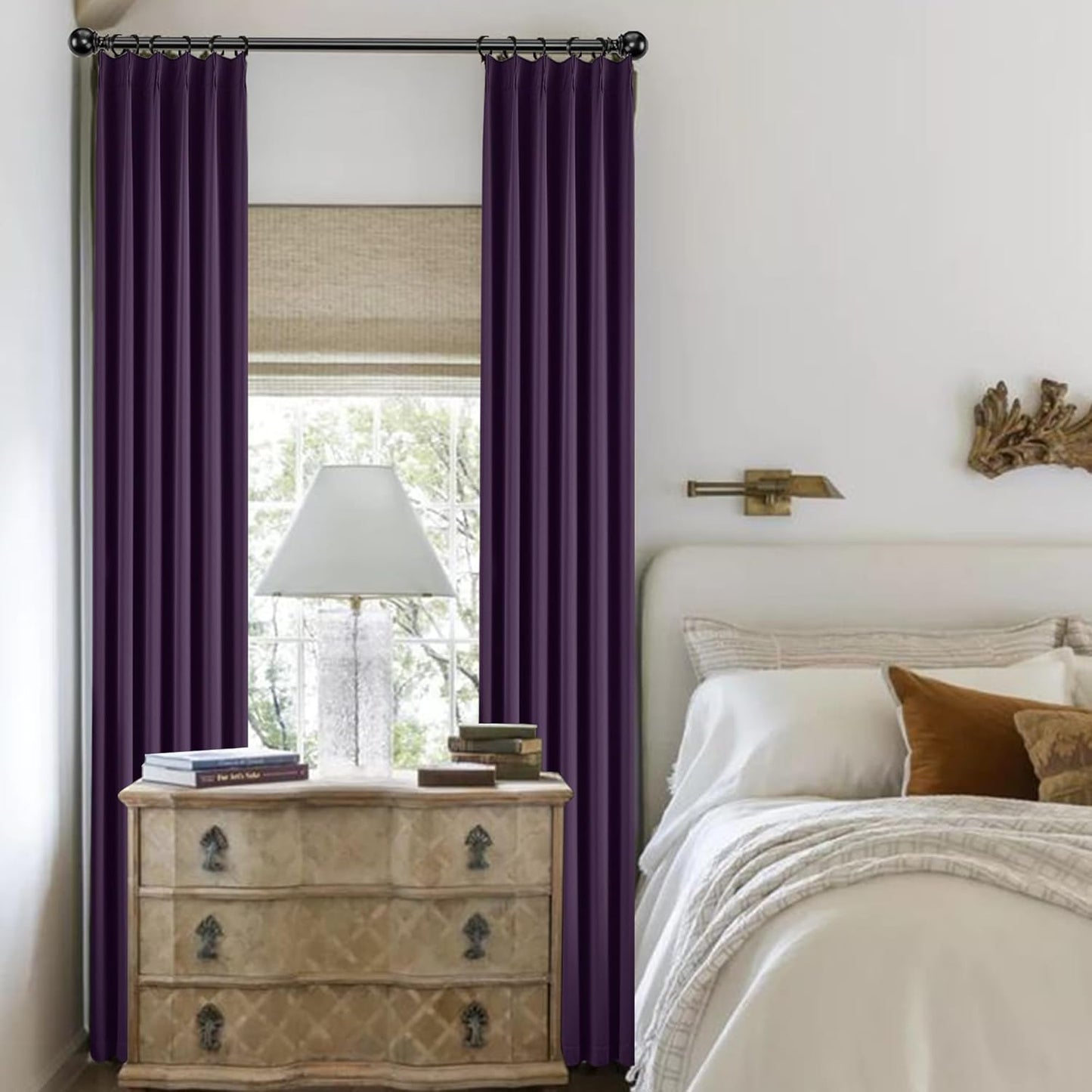 KangBang Royal Purple Pinch Pleated Curtains 84 Inch Length 2 Panels Set, Room Darkening Black Out Modern Soft Curtains & Drapes with Hooks for Bedroom Kitchen,40”Wx84”L